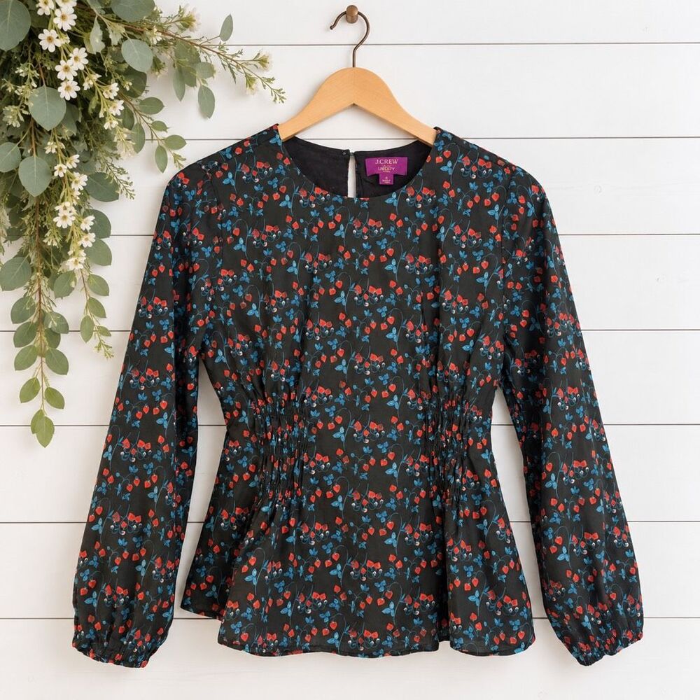 J.Crew Liberty London printed ruched waist strawberry blouse 4